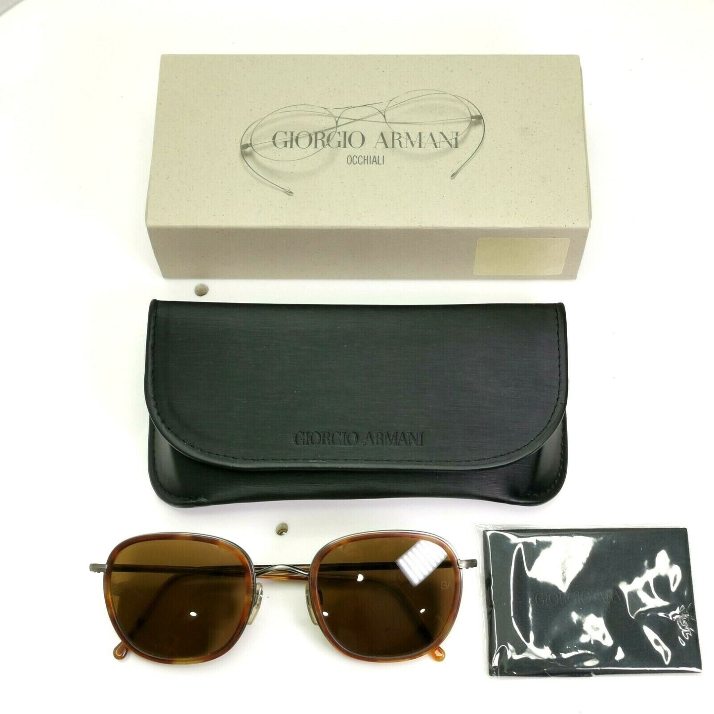 Giorgio Armani 1997 Vintage Sunglasses Brown Tortoise Square Glass Lens 649 943