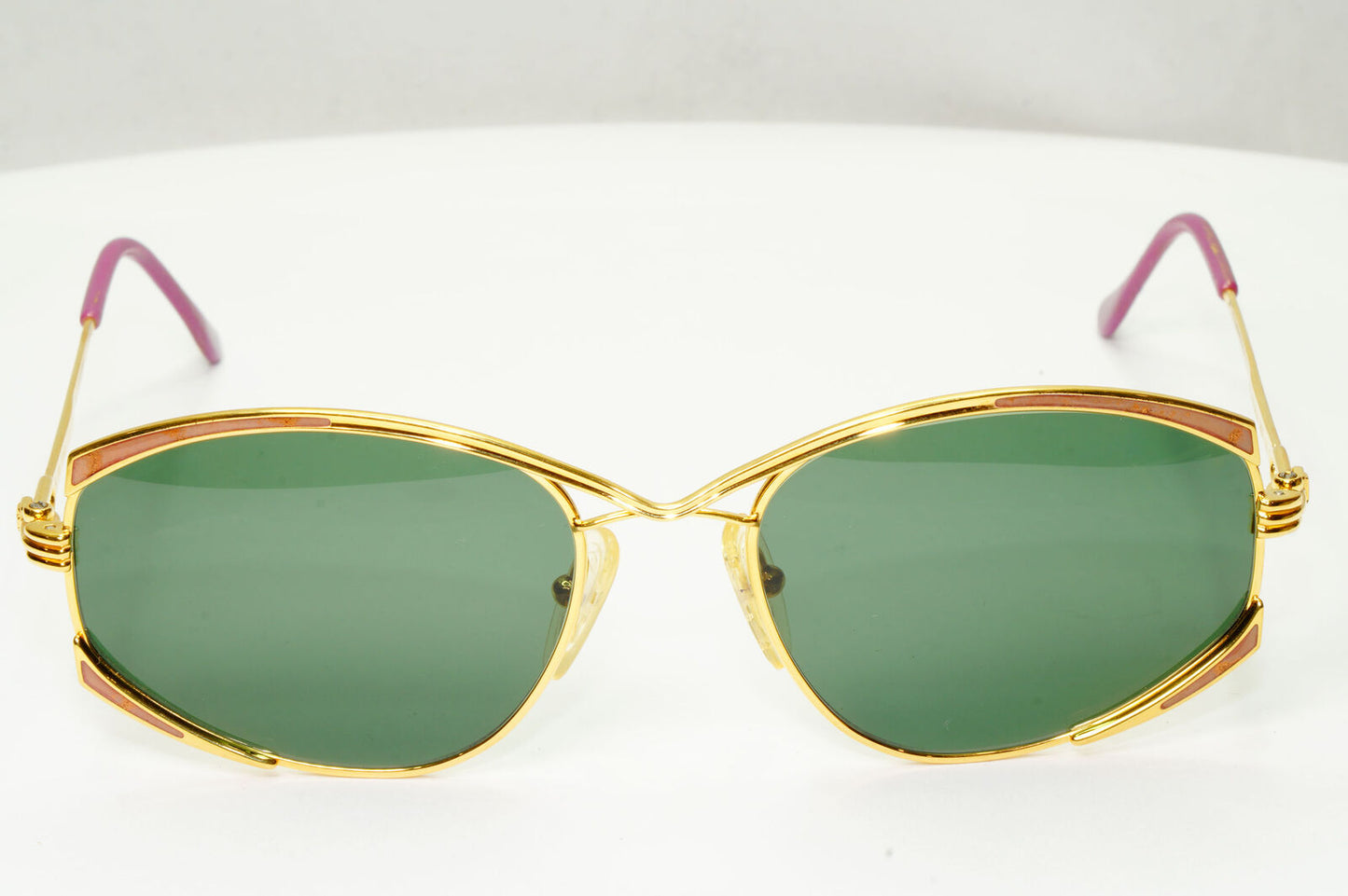Fred 1990s Vintage Sunglasses 23K Gold Plated Green Metal Square Joyau 261022