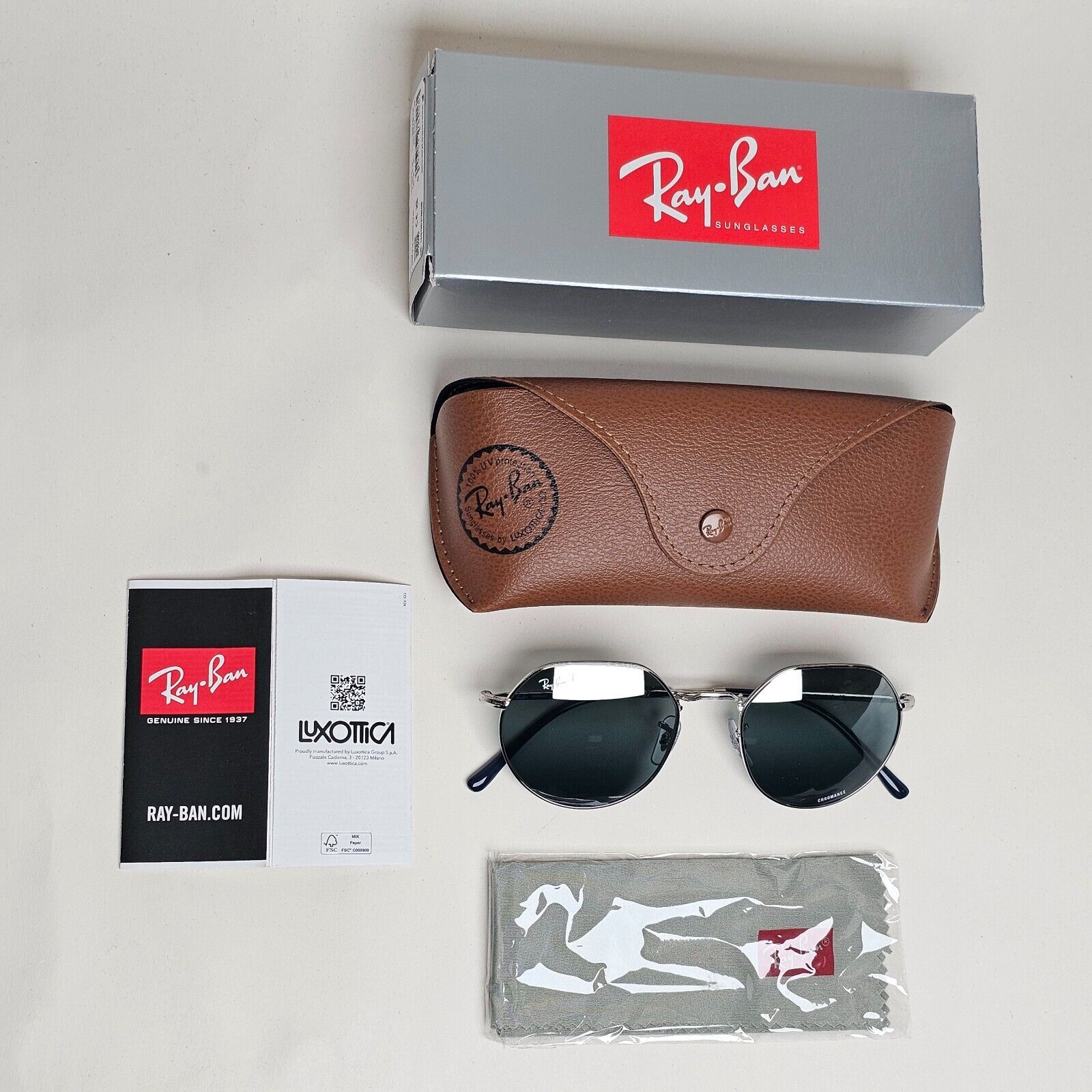 Ray-Ban Sunglasses Polarized Jack Chromance Silver Blue RB 3565 9242/G6 53mm