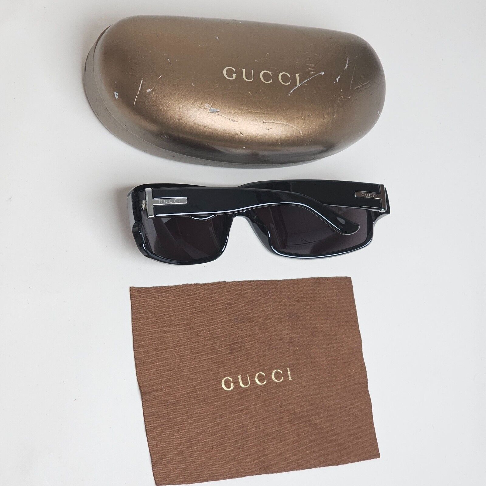 Gucci Sunglasses 1999 Vintage Black Rectangle Wrap GG 1619/S 807Y2 290125
