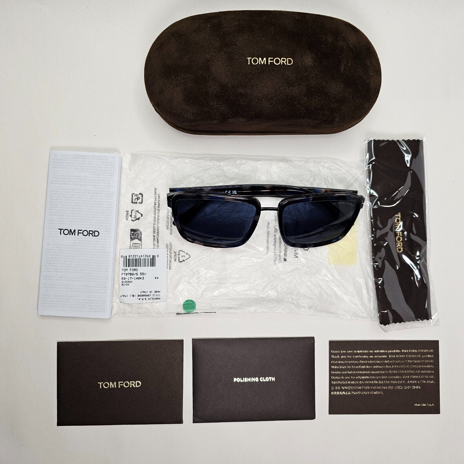 Tom Ford Sunglasses Anders Blue Brown Marble Square FT0780 TF 780 55V 58mm