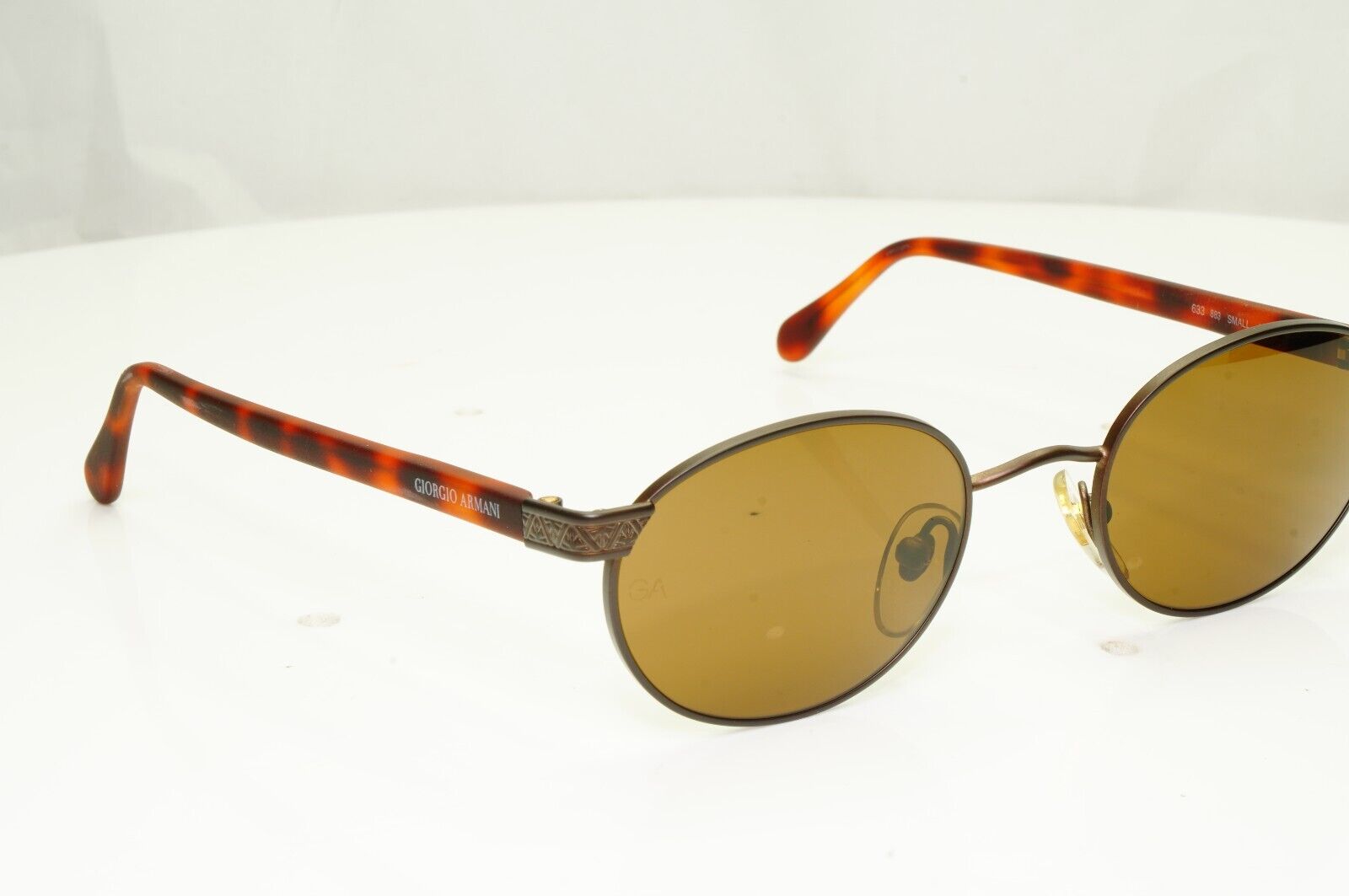 Giorgio Armani 1997 Vintage Sunglasses Oval Metal Brown Tortoise 633 883 49mm