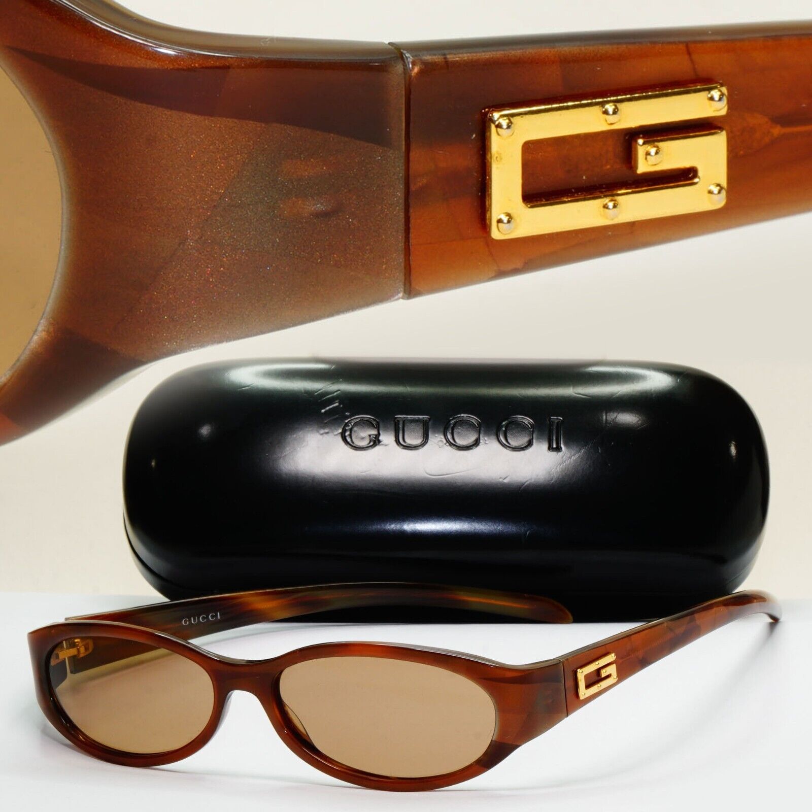 Gucci Sunglasses 1997 Vintage Brown Gold Small Rectangle GG 2522/S 5T7 230924