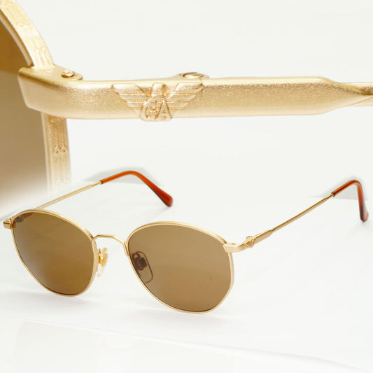 Emporio Armani Sunglasses 1997 Vintage Gold Brown Metal Round 031 703 50mm B