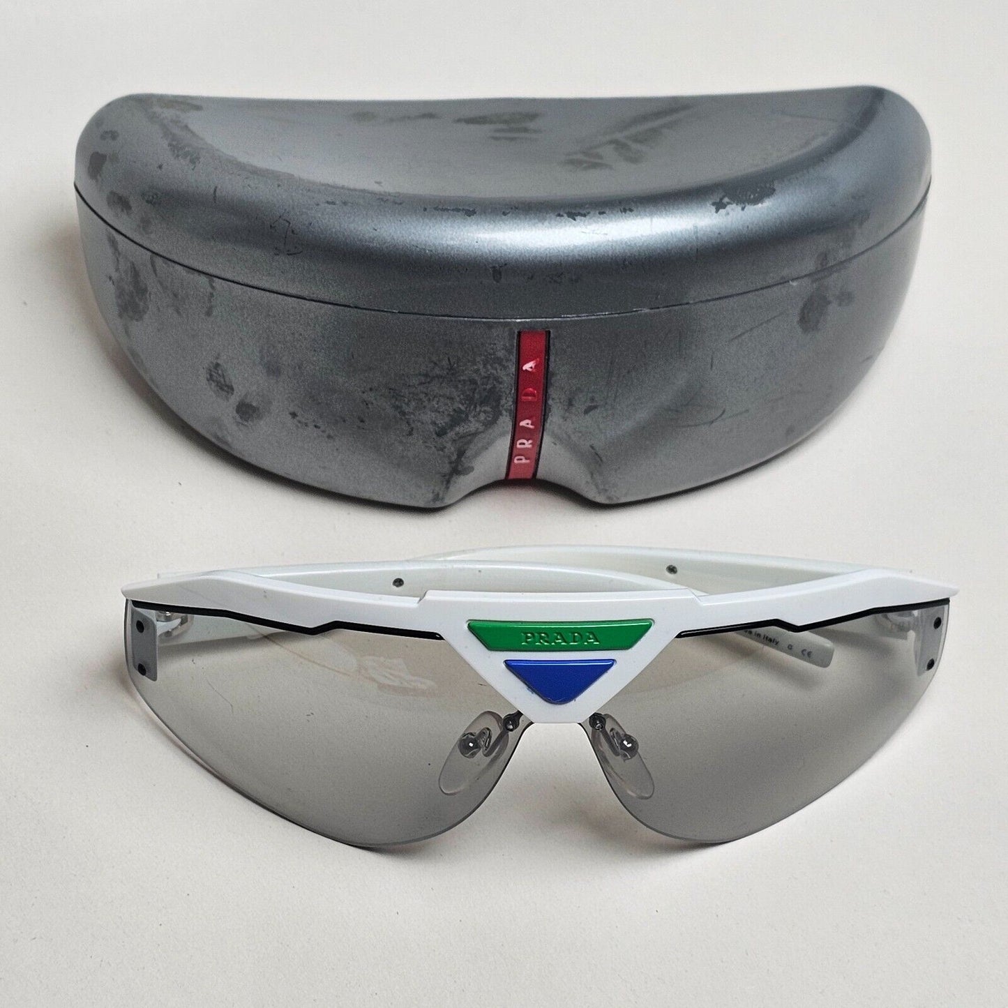 Prada Sunglasses Triangle White Shield Catwalk PR69VS SPR 69V 461-1I2 [b] 231124