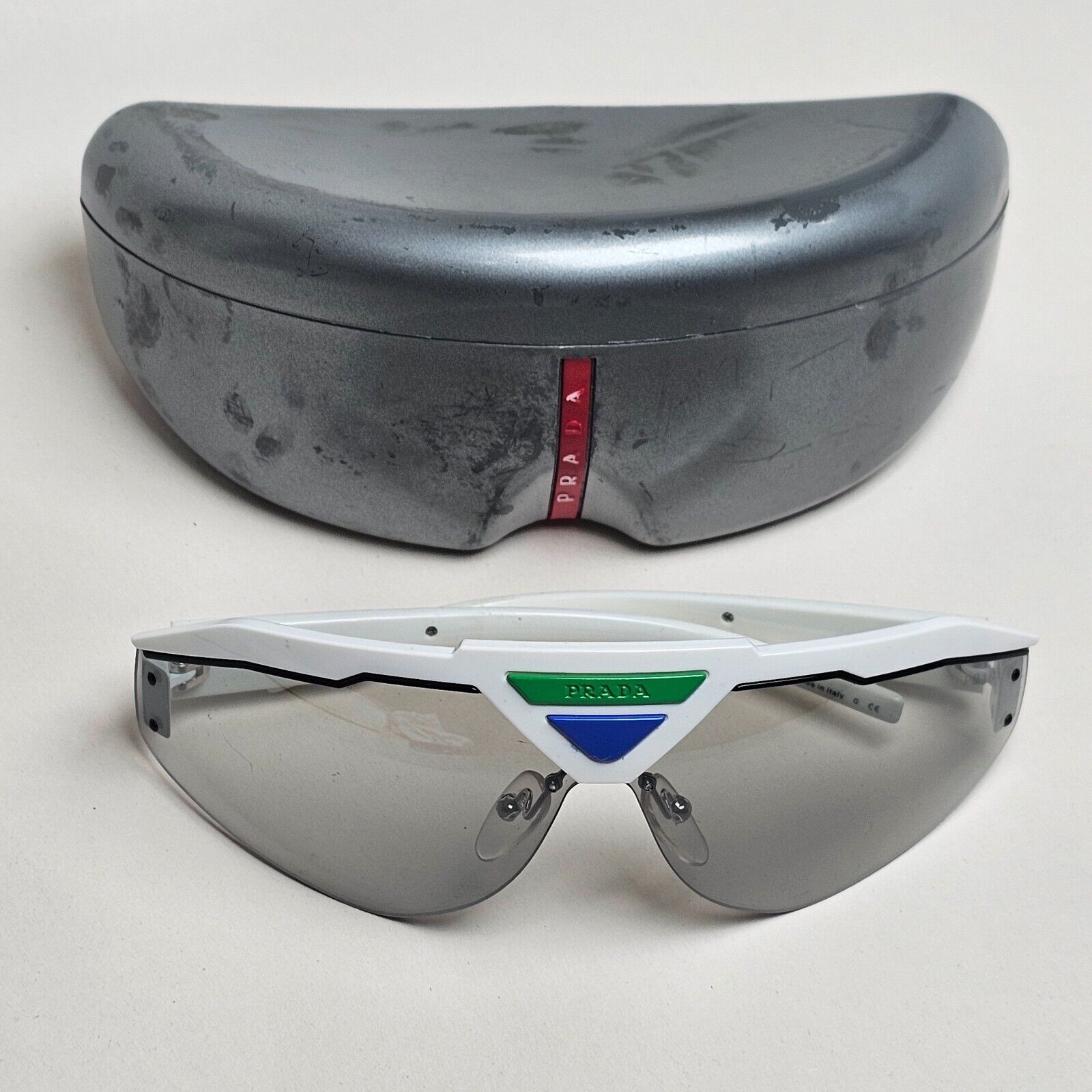 Prada Sunglasses Triangle White Shield Catwalk PR69VS SPR 69V 461-1I2 [b] 231124
