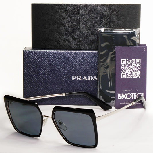 Prada Sunglasses Polarized Black Grey Square Metal PR58WS SPR 58W 1AB-5Z1 57mm