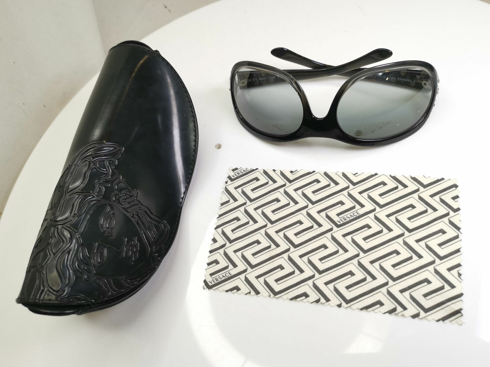Versace Crystal Gem Black Grey Sunglasses Wrap Womens Designer 4063 528/11 29791