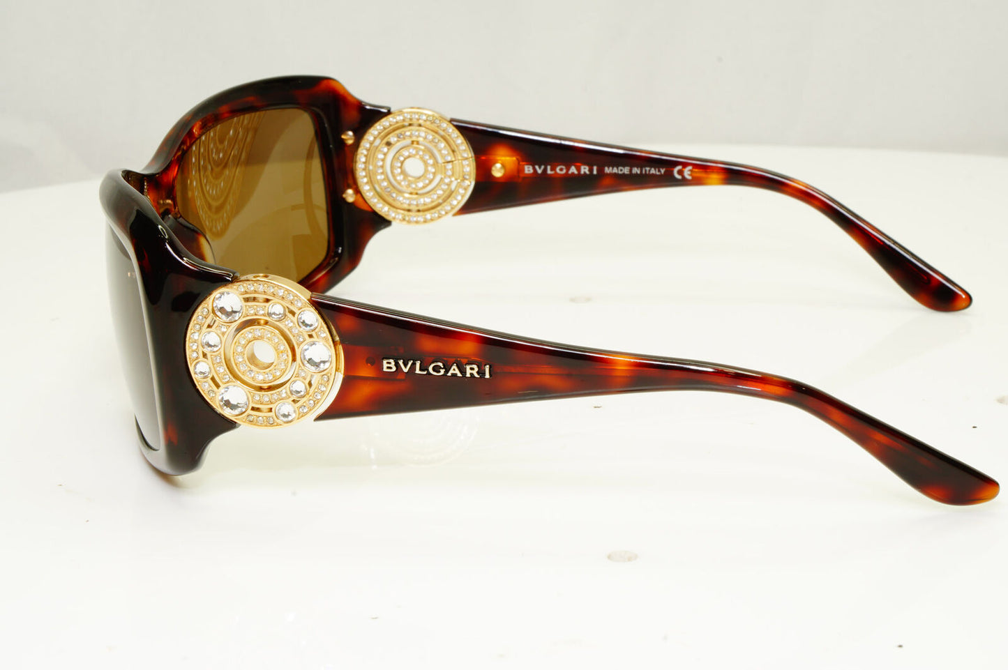 Bvlgari Womens Vintage Sunglasses Gold Circle Crystal Brown 8007-B 851/73 33978