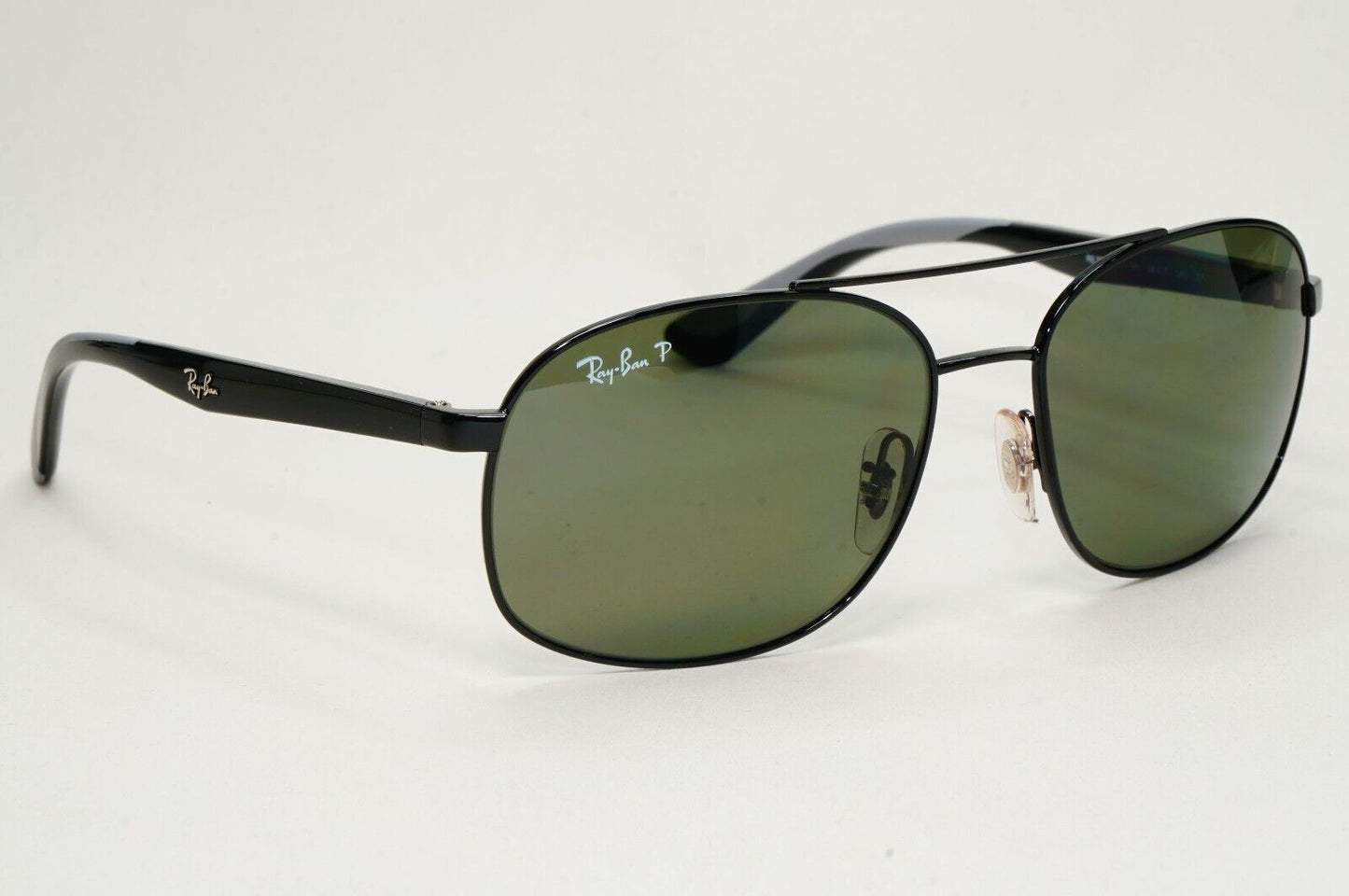 Ray-Ban Sunglasses Polarized Pilot Black Green Metal RB 3593 002/9A 58mm