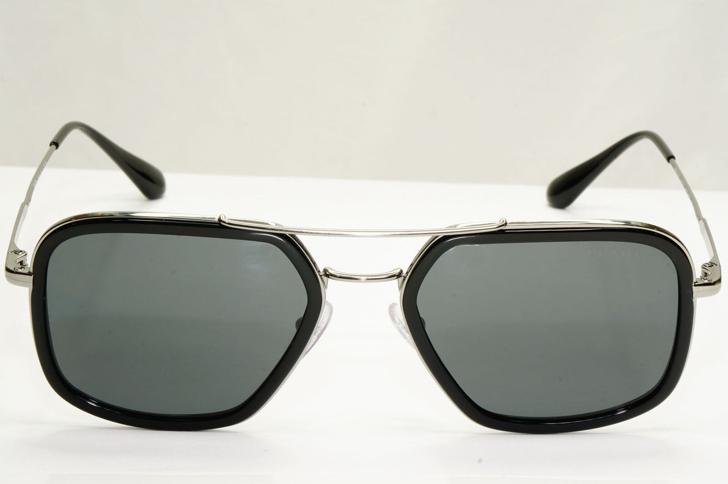 Prada Black Square Sunglasses Silver Pilot Metal PR57XS SPR 57X M4Y-5S0