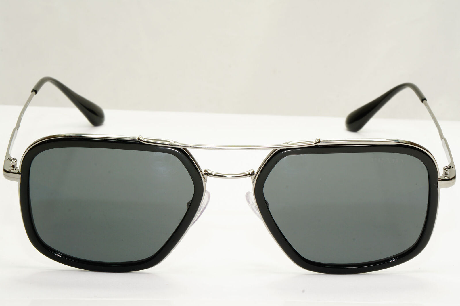 Prada Black Square Sunglasses Silver Pilot Metal PR57XS SPR 57X M4Y-5S0