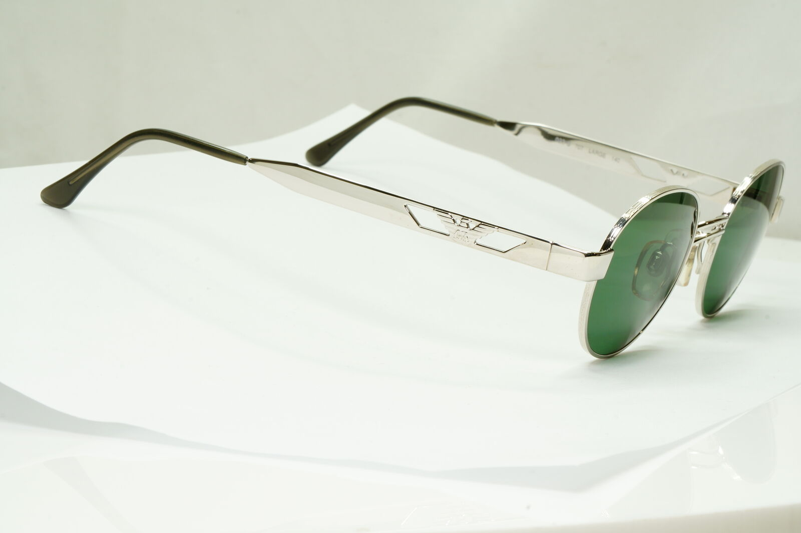 Emporio Armani Sunglasses 1997 Vintage Silver Round Green Eagle Metal 023-S 707