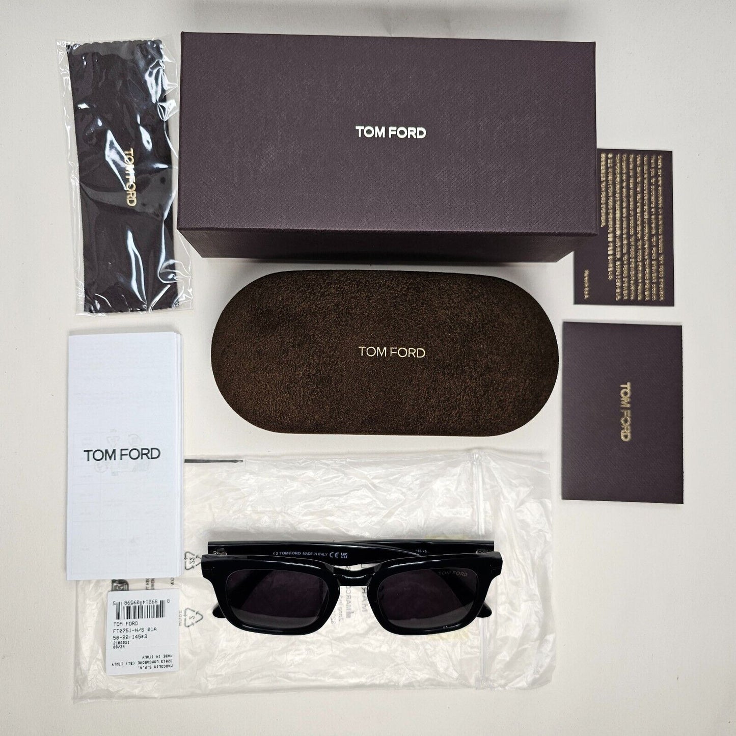 Tom Ford Sunglasses Dax Black Glossy Square Grey TF 751-N FT0751-N 01A 50mm