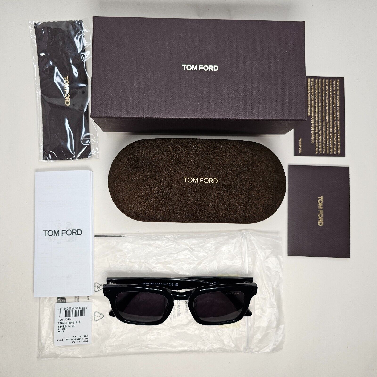 Tom Ford Sunglasses Dax Black Glossy Square Grey TF 751-N FT0751-N 01A 50mm