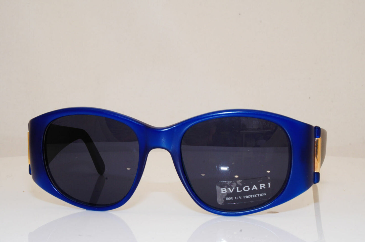 Authentic BVLGARI Mens Womens Vintage Sunglasses Blue Square GOLD 802 905 26247