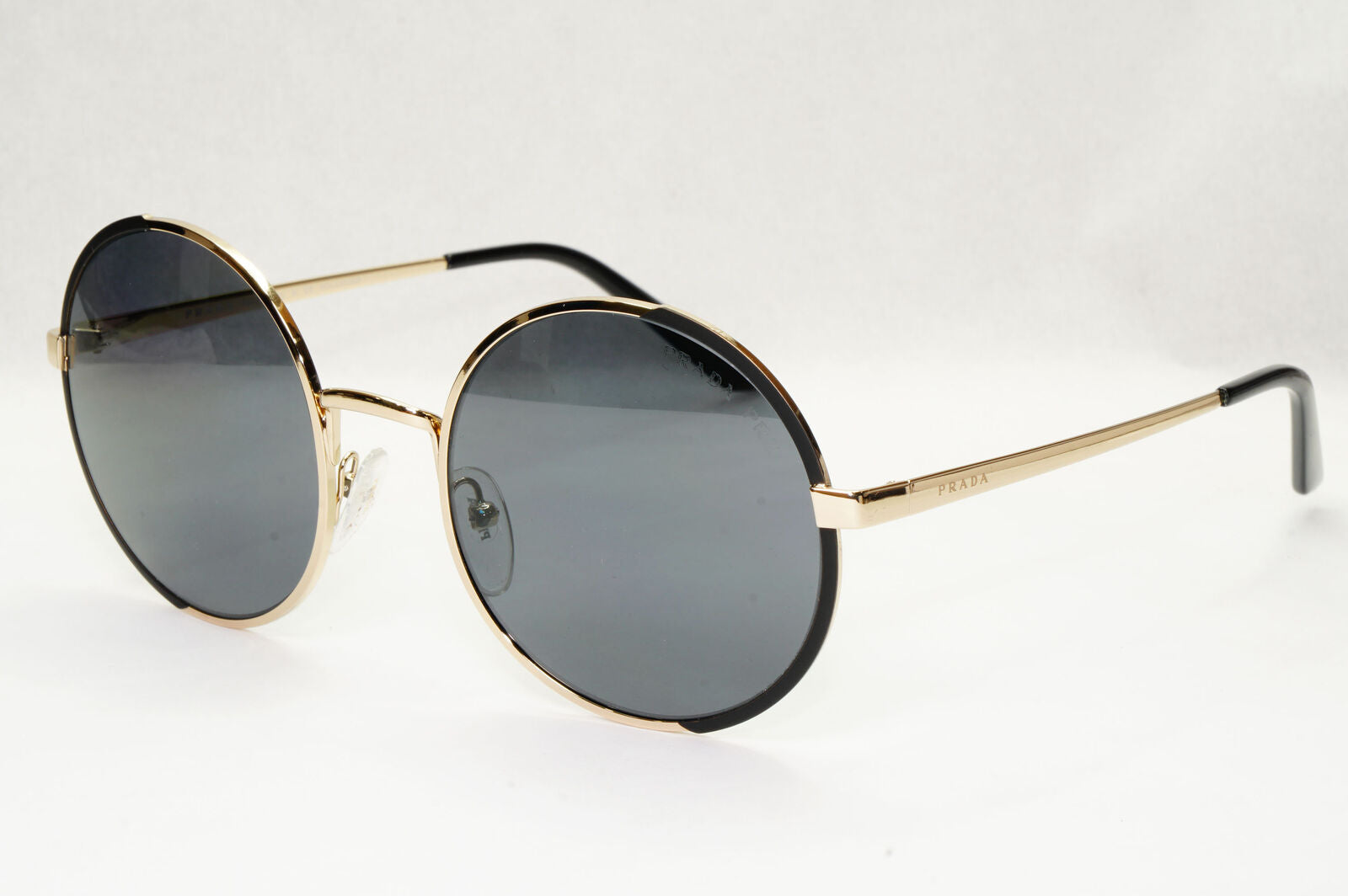 Prada Sunglasses Polarized Black Gold Grey Round Metal PR59XS SPR 59X QE3-5Z1