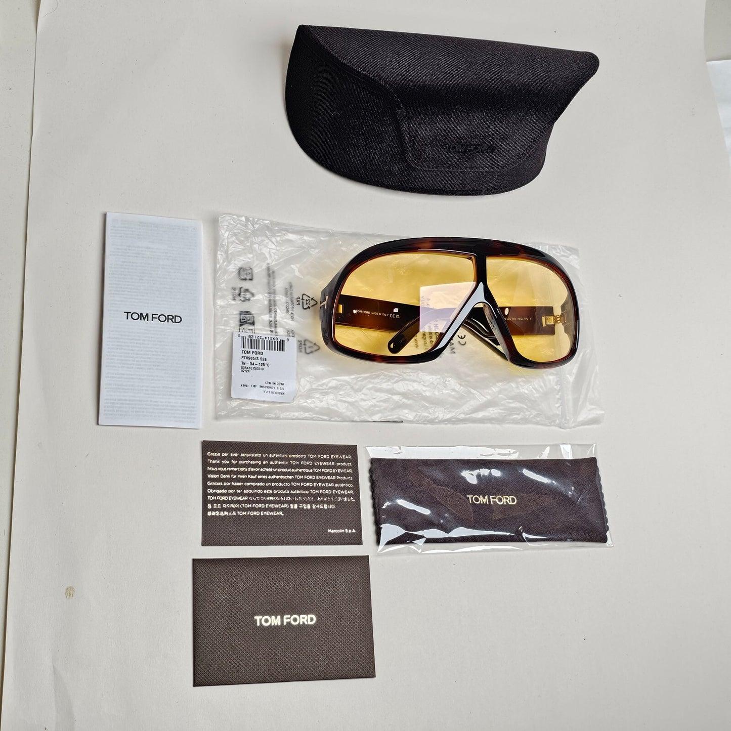 Tom Ford Sunglasses Cassius Brown Tortoise Yellow Wrap Visor FT0965 TF 965 52E A