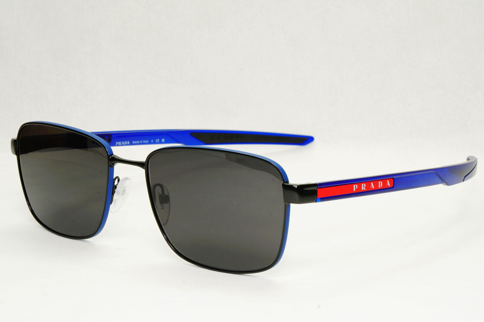 Prada Sunglasses Black Blue Square Red Stripe PS54OV VPS 54O 16C-1O1 57mm