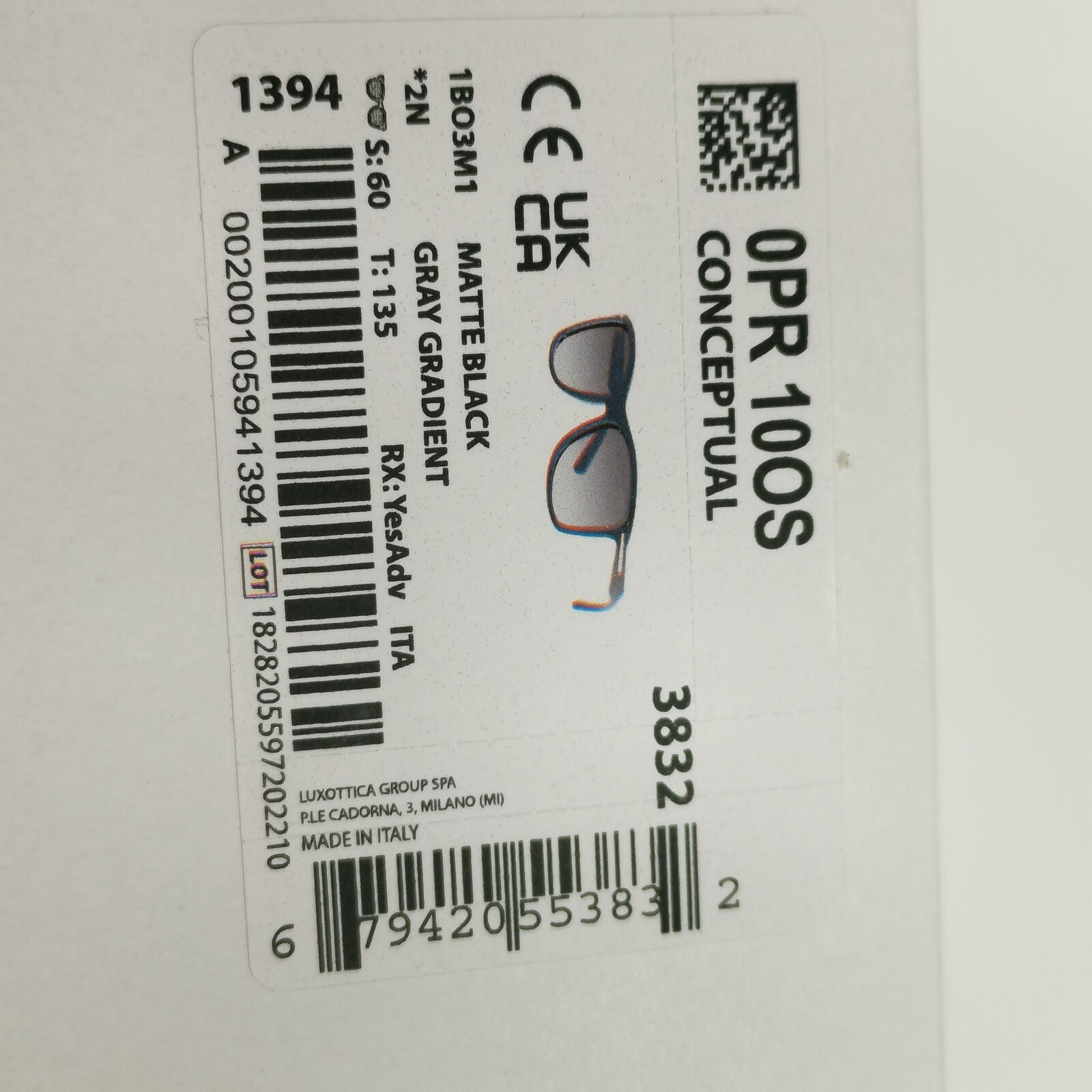 Prada Sunglasses Black Gradient Smoke Square Silver PR10OS SPR 10O 1BO-3M1
