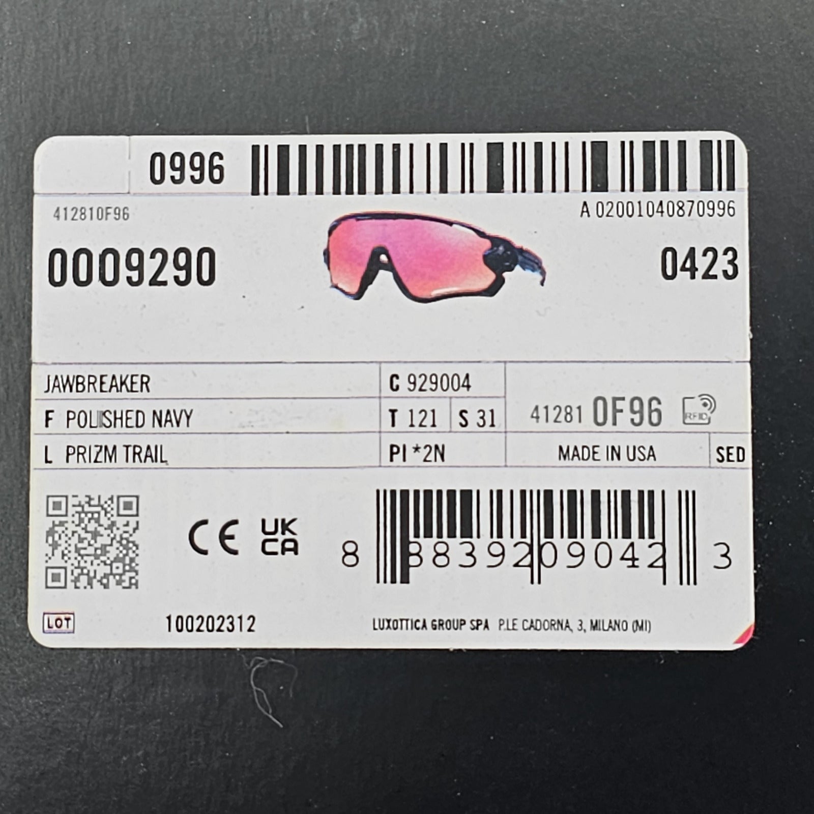 Oakley Sunglasses Jawbreaker Shield Black Navy Blue Prizm Trail OO 9290 04