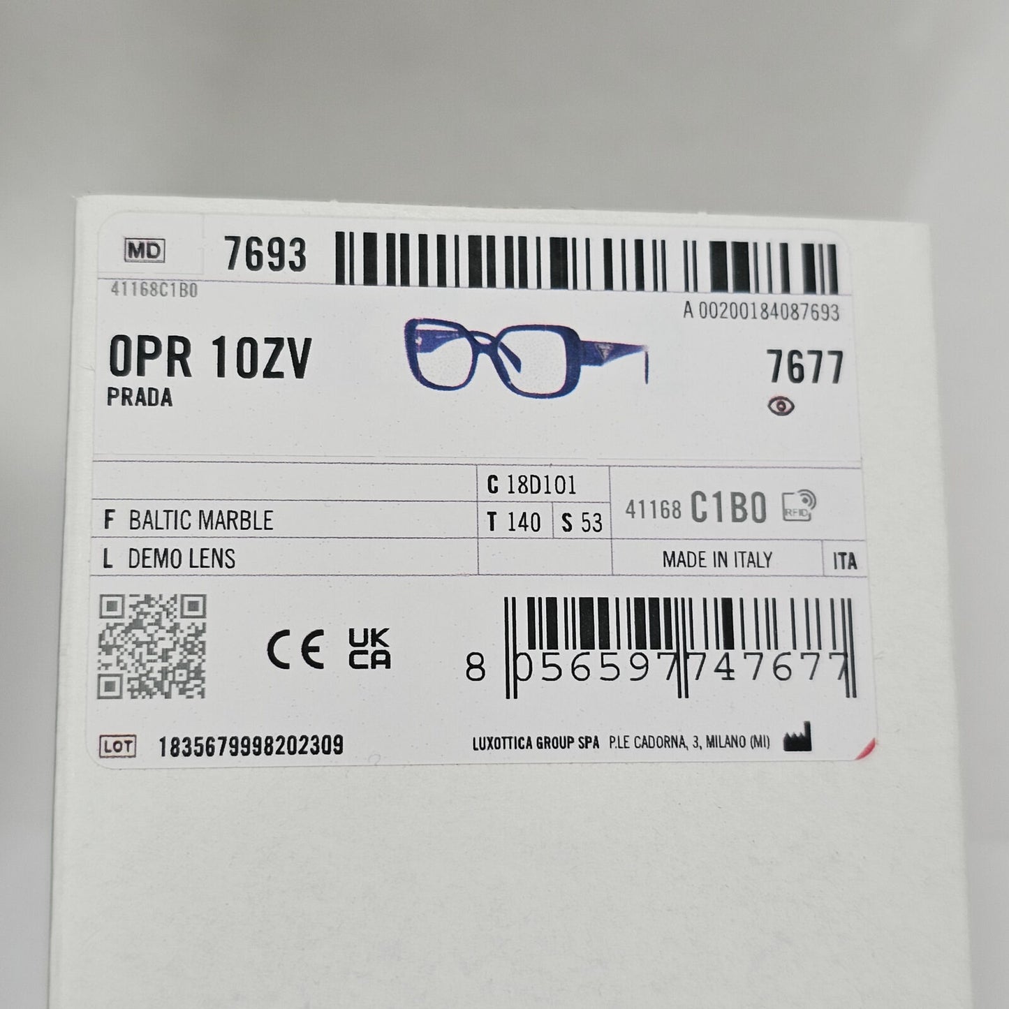 Prada Sunglasses Blue Triangle Symbole Marble Square PR10ZV VPR 10Z 18D-1O1 53mm