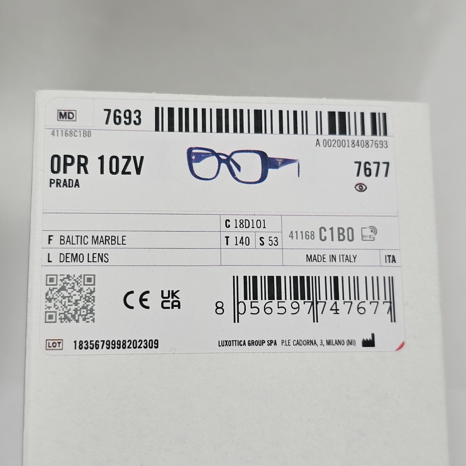 Prada Sunglasses Blue Triangle Symbole Marble Square PR10ZV VPR 10Z 18D-1O1 53mm