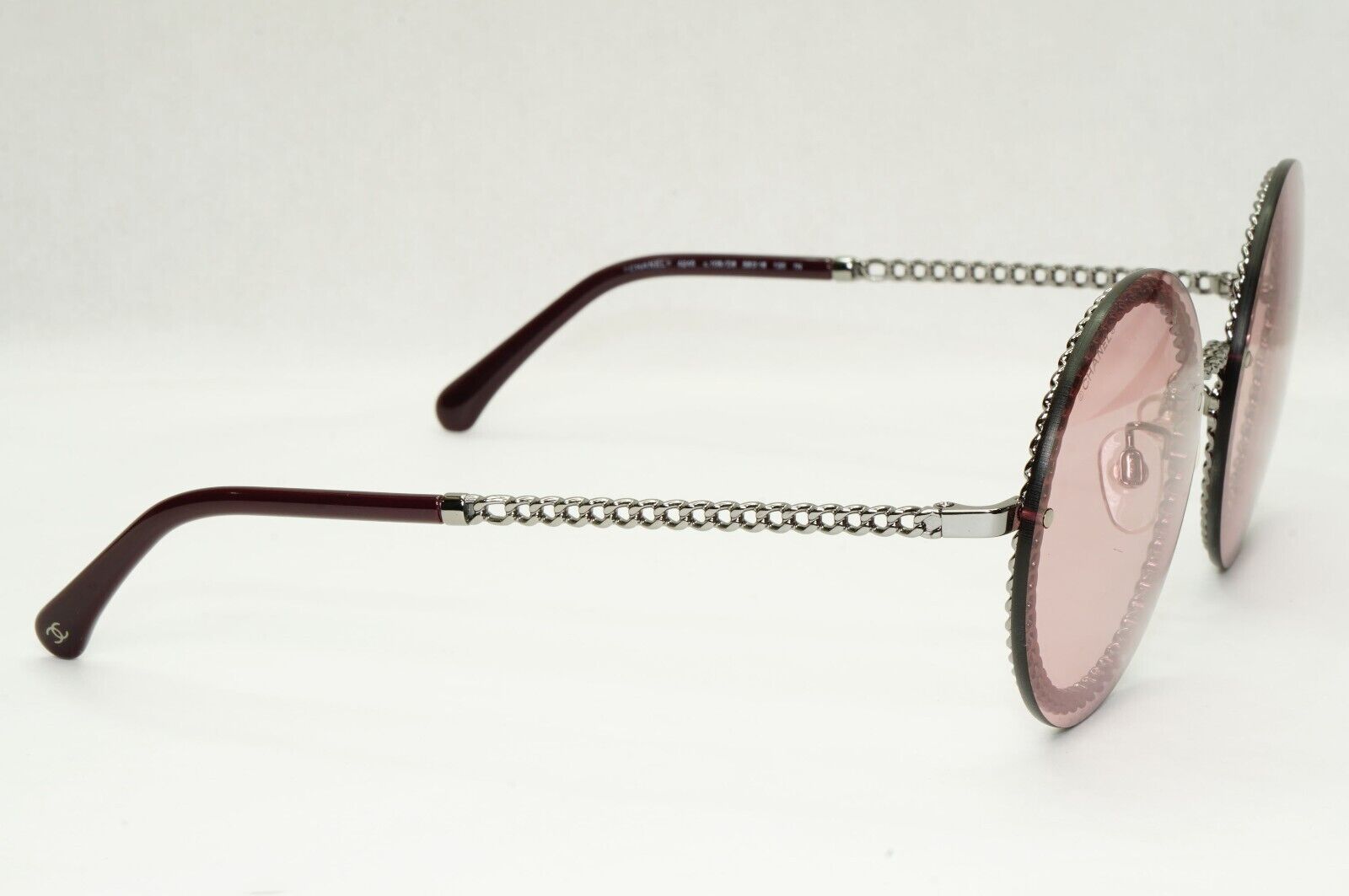 Chanel Sunglasses Chain Round Pink Red Burgundy Silver 4245 C.108/D8 041223 [B]