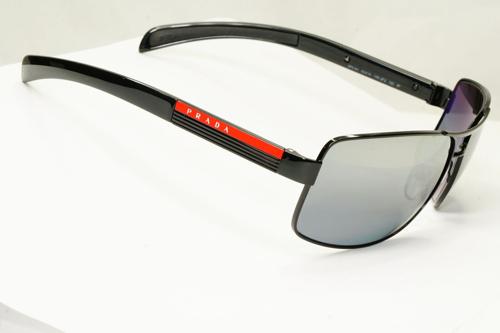 Prada Sunglasses Polarized Black Silver Mirror Navigator PS54IS SPS 54I 1AB-2F2