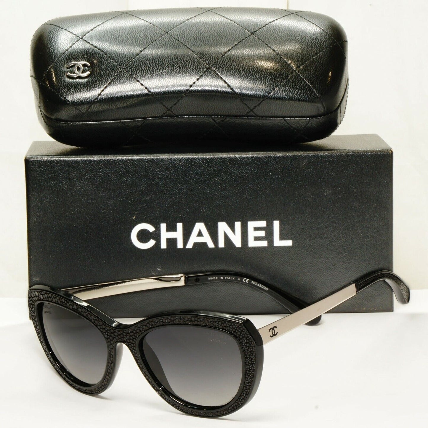 Chanel Sunglasses Stringray Leather Exotic Polarised Black 6046 501/S8 26987