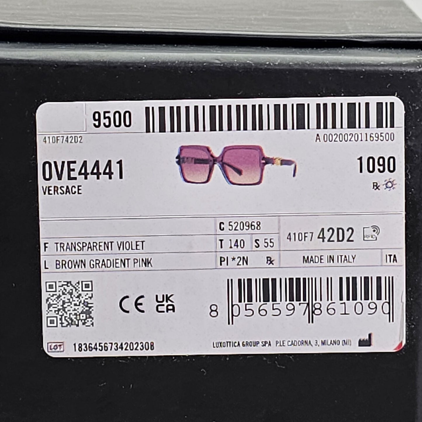 Versace Sunglasses Violet Transparent Gold Brown Gradient MOD VE 4441 5209/68