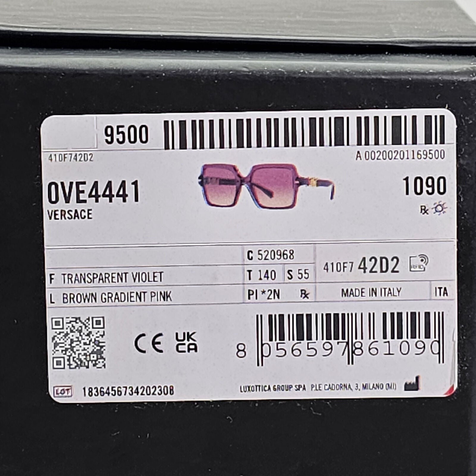 Versace Sunglasses Violet Transparent Gold Brown Gradient MOD VE 4441 5209/68