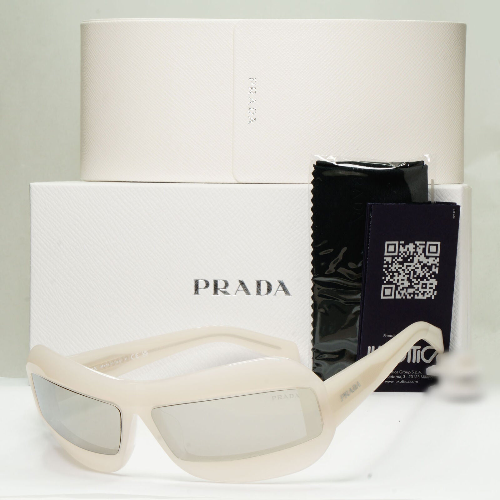 Prada Sunglasses Opal Nude White Silver Mirror Wrap PR30YS SPR 30Y 13D-2B0
