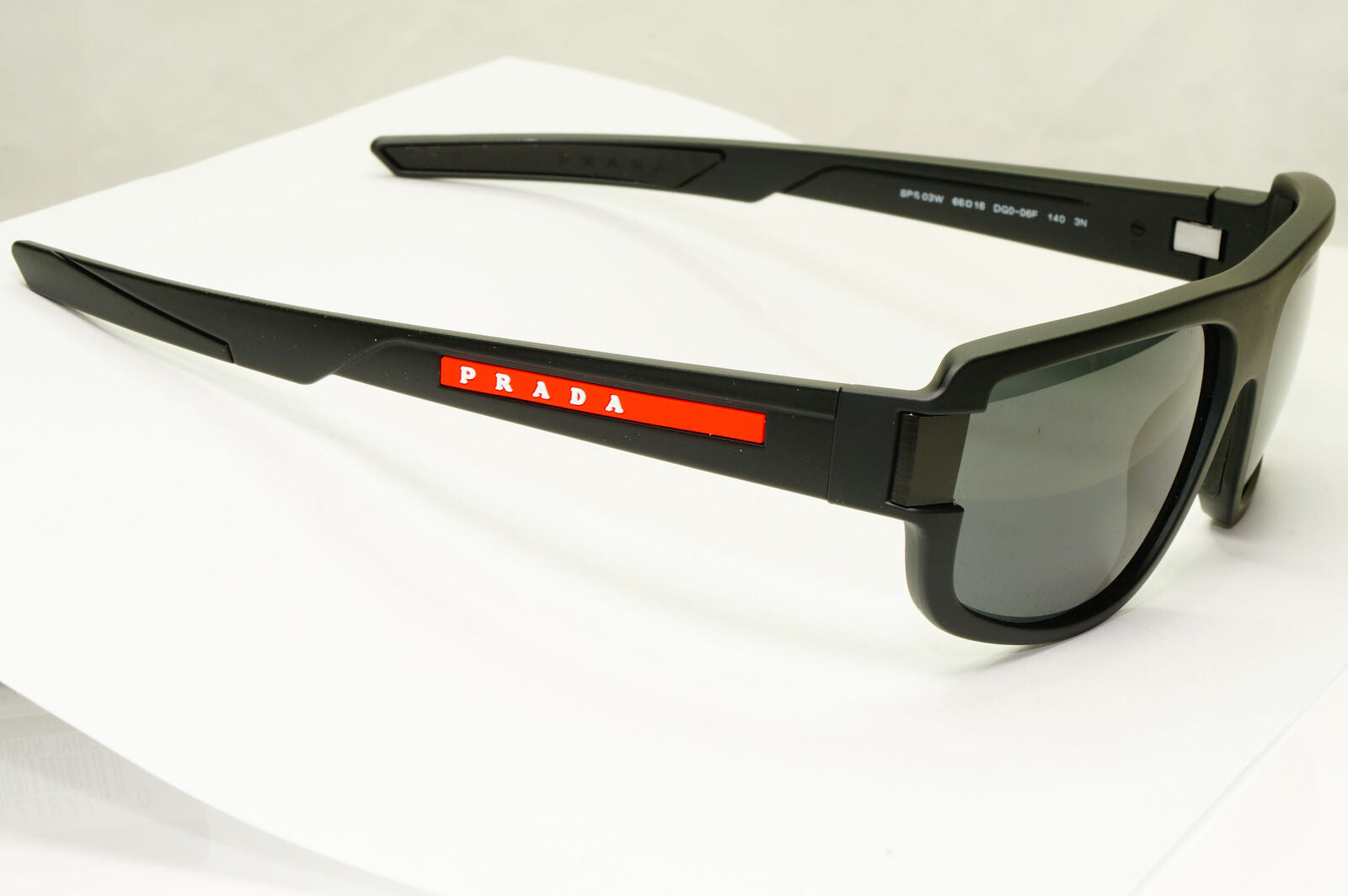 Prada Black Sunglasses Mens Designer Red Rectangle SPS 03W DG0-06F PS03WS