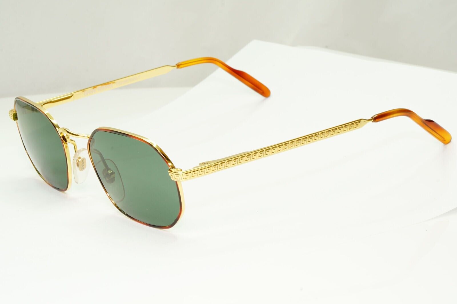 Gianni Versace 1995 Sunglasses Vintage Gold Green Hexagon MOD G09 COL 07M