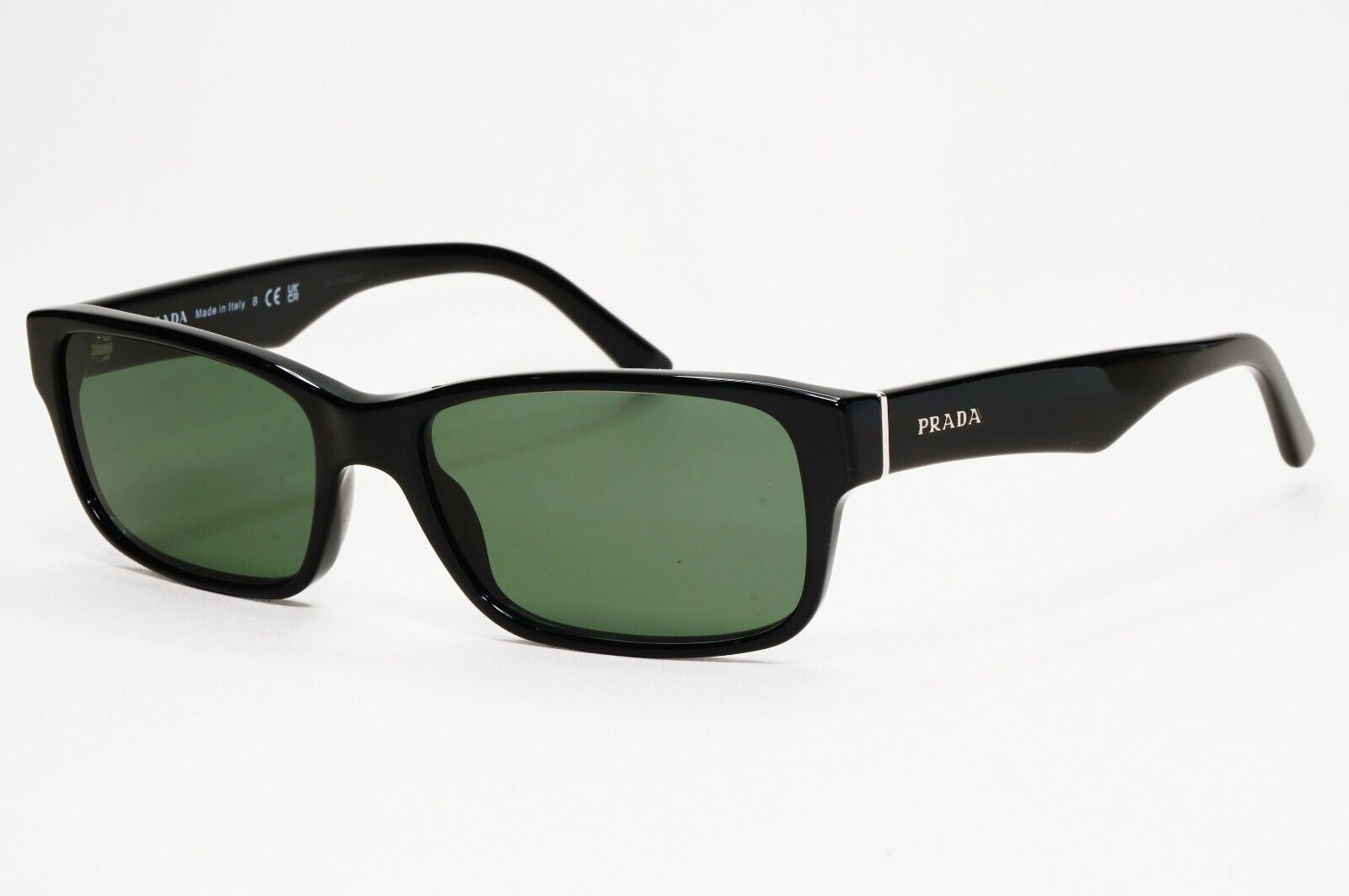 Prada Sunglasses Black Green Glossy Rectangle Square PR16MV VPR 16M 1AB-1O1 53mm