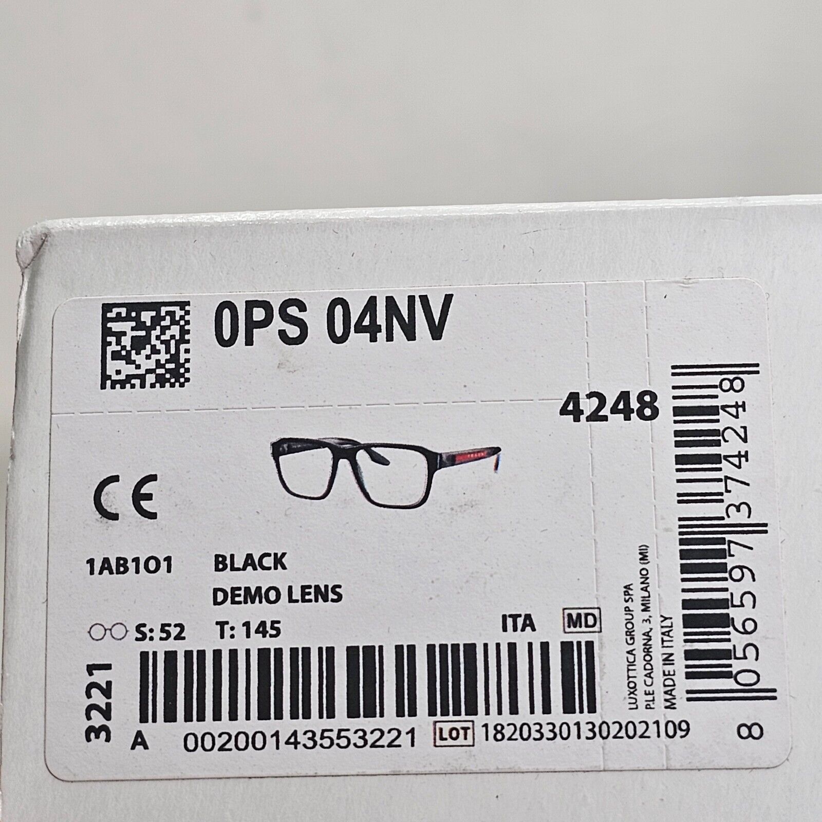 Prada Sunglasses Black Glossy Square Linea Rossa PS04NV VPS 04N 1AB-1O1 52mm