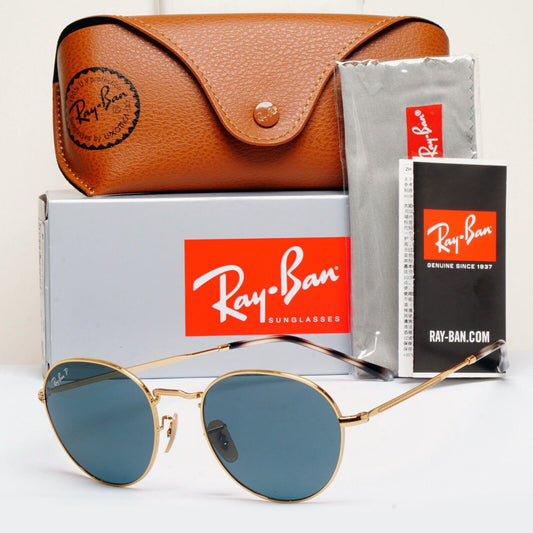 Ray-Ban Sunglasses David  Gold Dark Blue Round RB 3582 001/3R 51mm