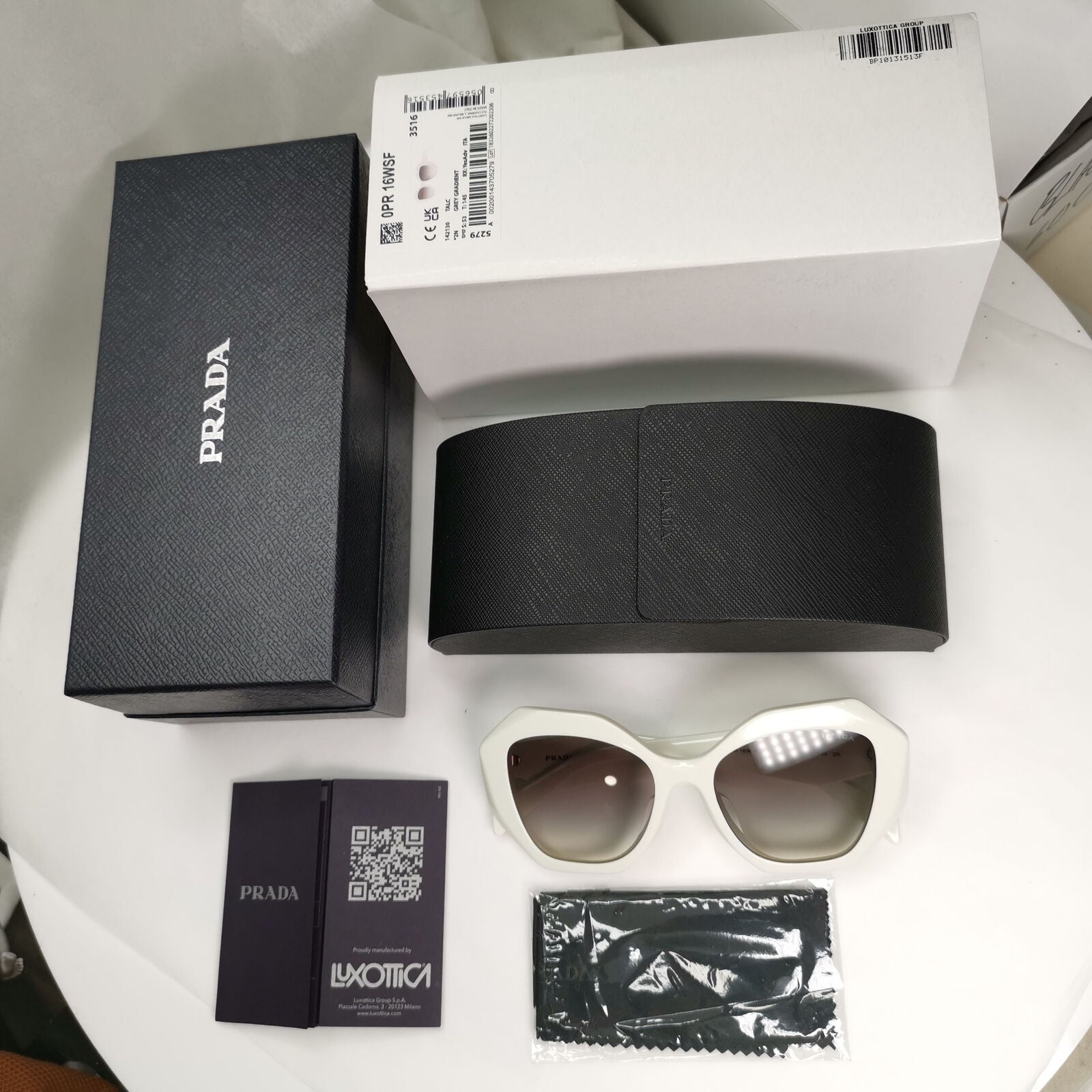 Prada Sunglasses White Symbole Triangle Square Grey PR16WFS SPR 16W-F 142-130