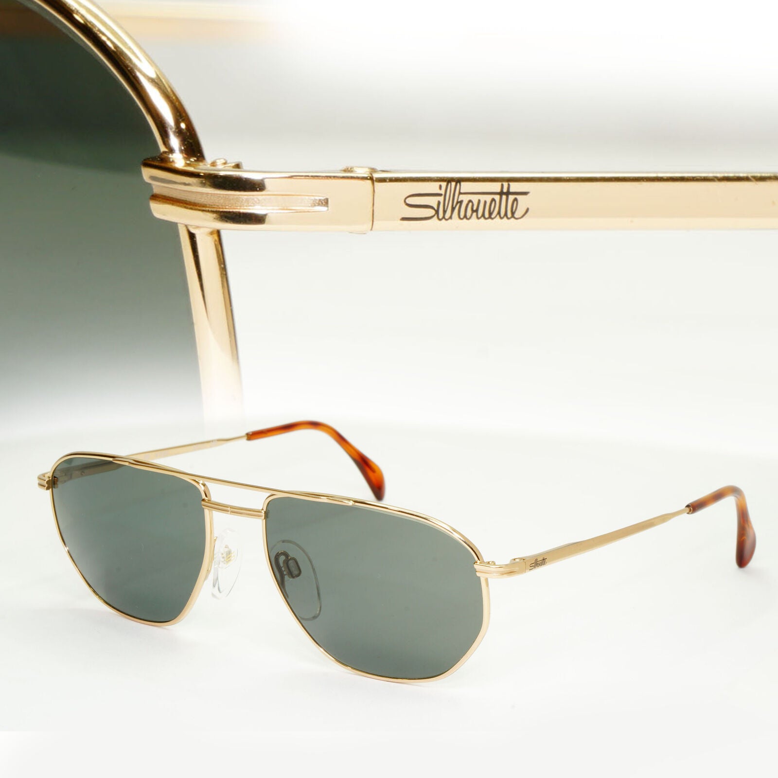 Silhouette 1990s Austria Sunglasses Vintage Gold Green Pilot M7217 V6050 071222