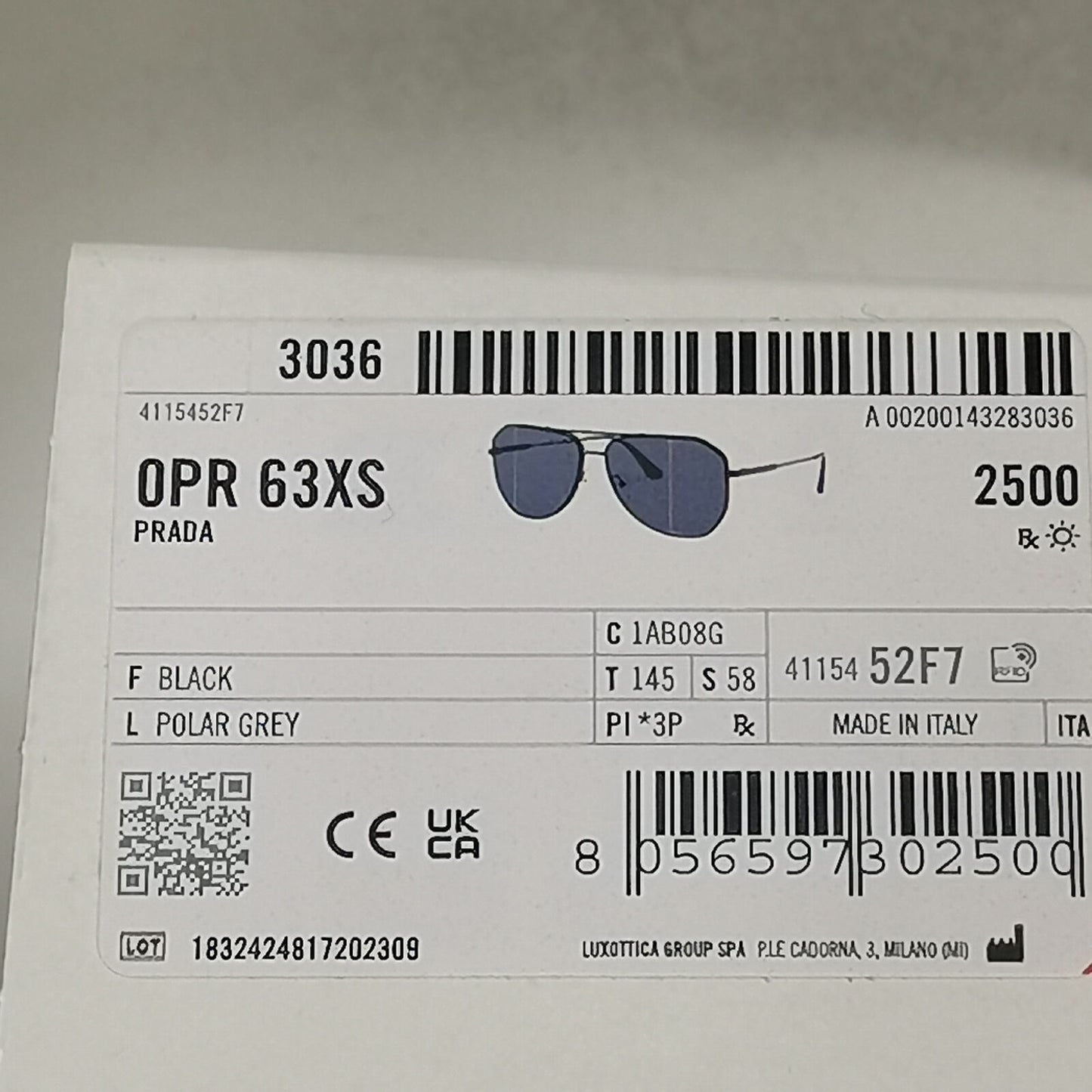 Prada Sunglasses Glass Lens Black Metal Pilot  PR63XS SPR 63X 1AB-08G 58mm
