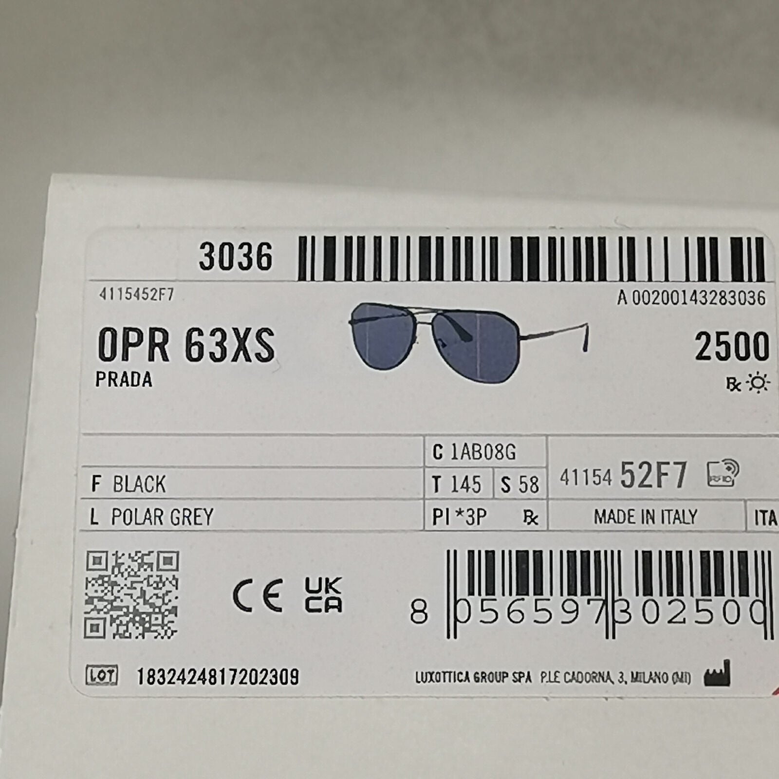 Prada Sunglasses Glass Lens Black Metal Pilot  PR63XS SPR 63X 1AB-08G 58mm