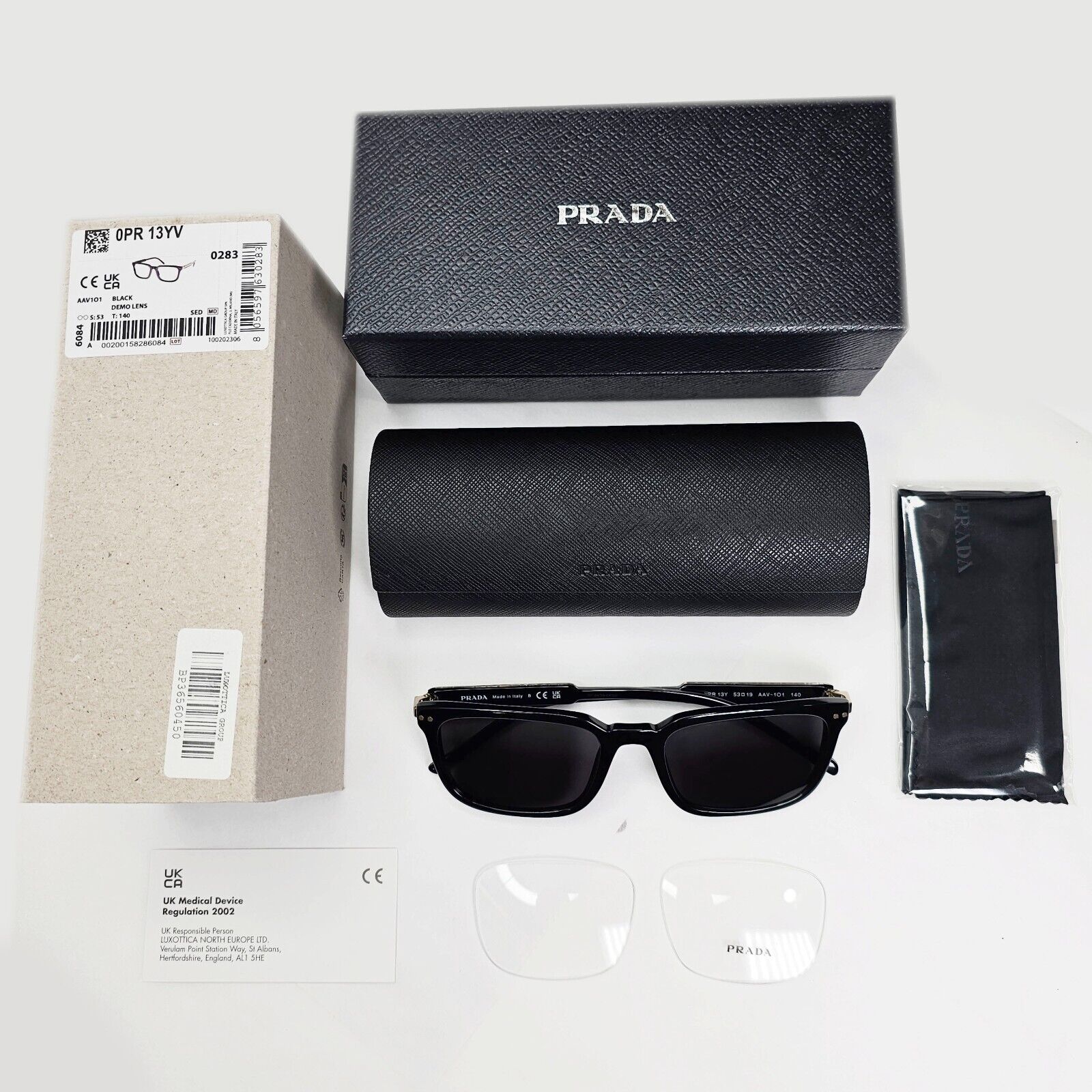 Prada Sunglasses Black Gold Square Glossy Fashion PR13YV VPR 13Y AAV-1O1 53mm