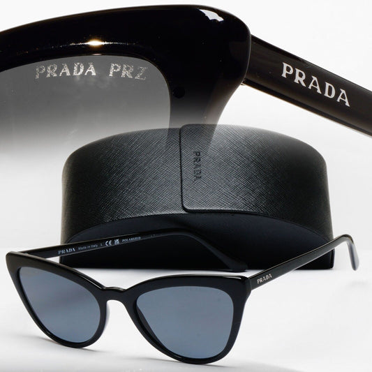 Prada Sunglasses Polarized Black Dark Grey Cat Eye PR01VS SPR 01V 1AB-5Z1 110225