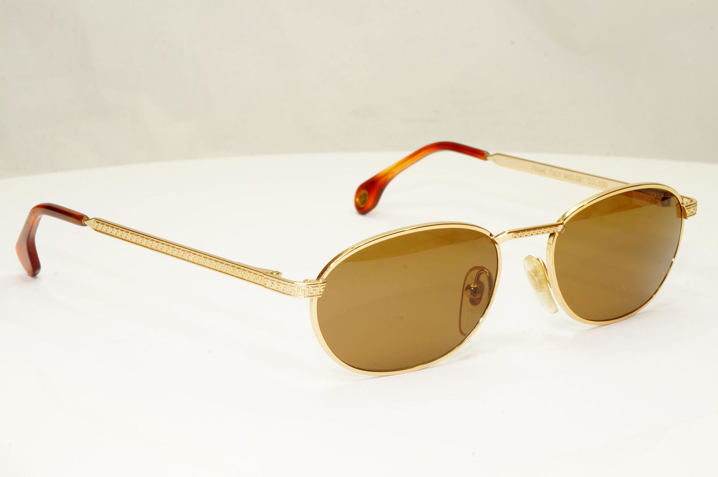 Gianni Versace 1995 Vintage Gold Meander Brown Metal Sunglasses MOD G61 COL 030