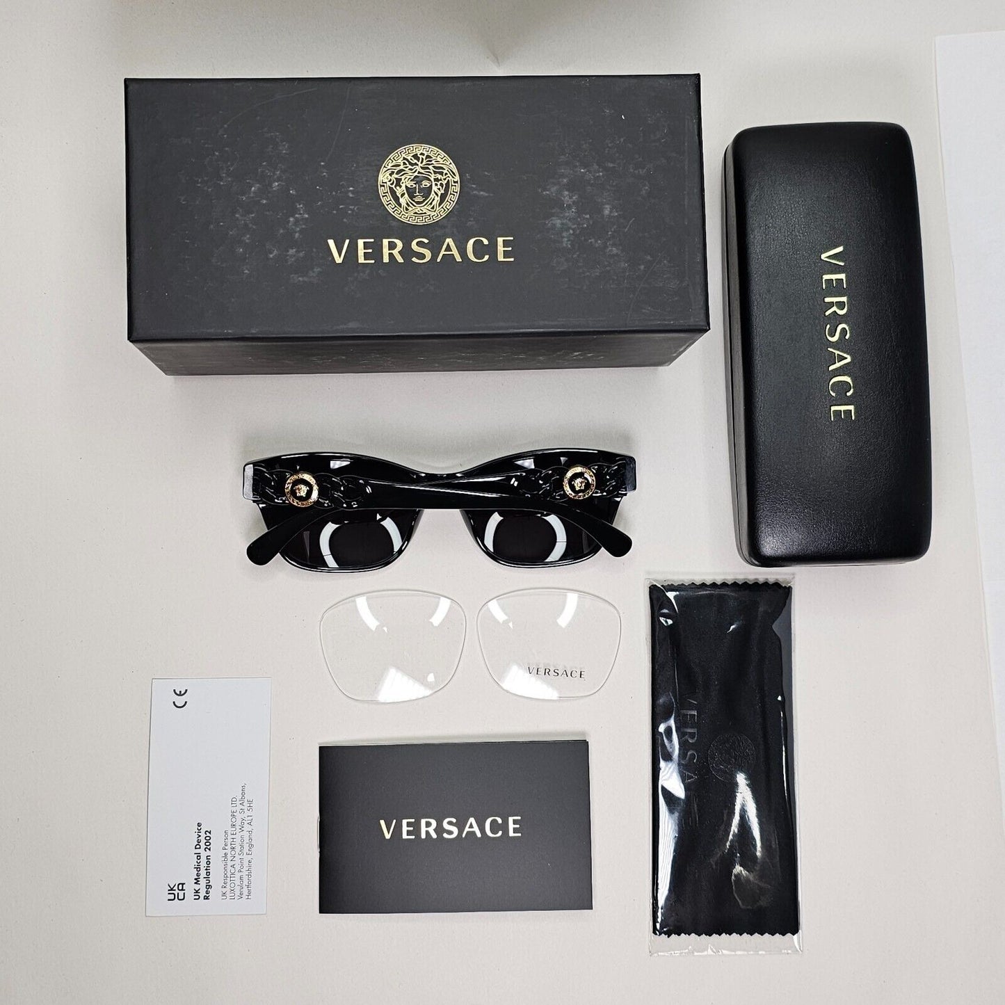 Versace Sunglasses Black Gold Medusa Chain Square Glossy MOD VE 3306 GB1 54mm
