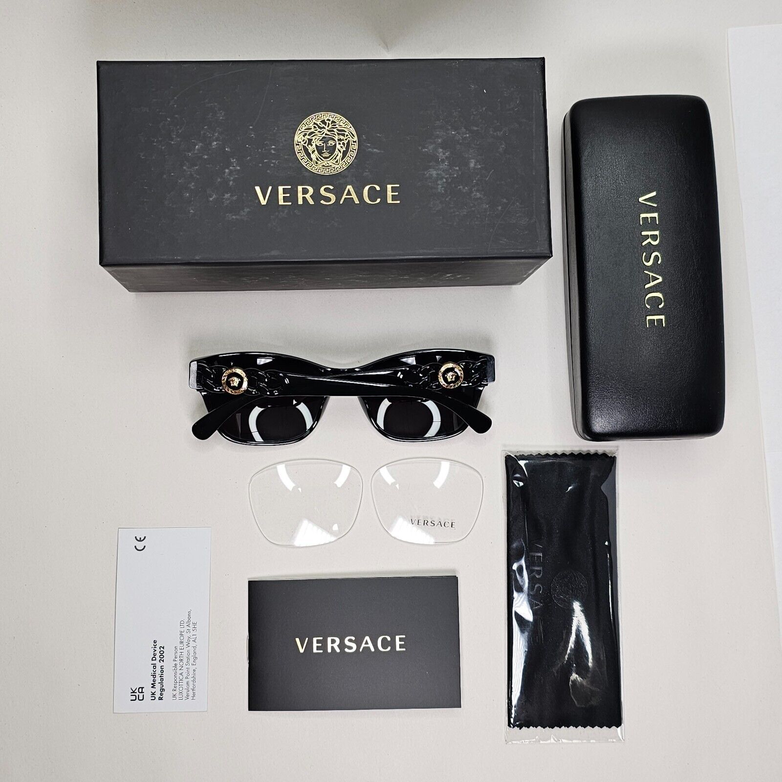 Versace Sunglasses Black Gold Medusa Chain Square Glossy MOD VE 3306 GB1 54mm