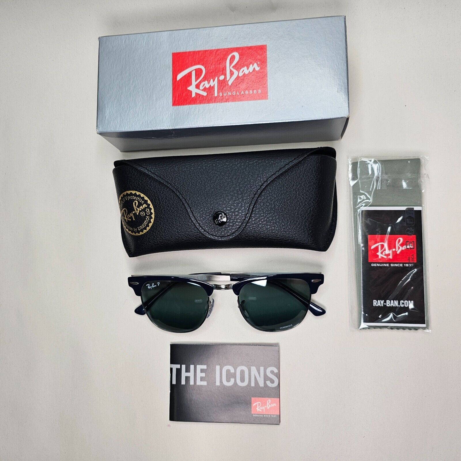Ray-Ban Sunglasses Clubmaster Metal Polarised Chromance Blue RB 3716 9254/G6
