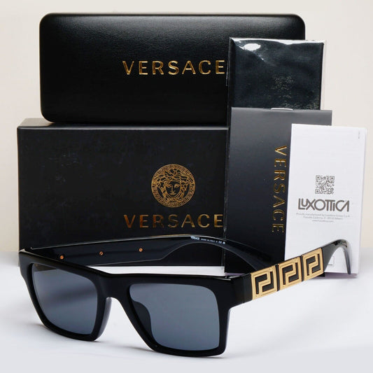 Versace Sunglasses Black Gold Meander Square Grey MOD VE 4445-F GB1/87 54mm