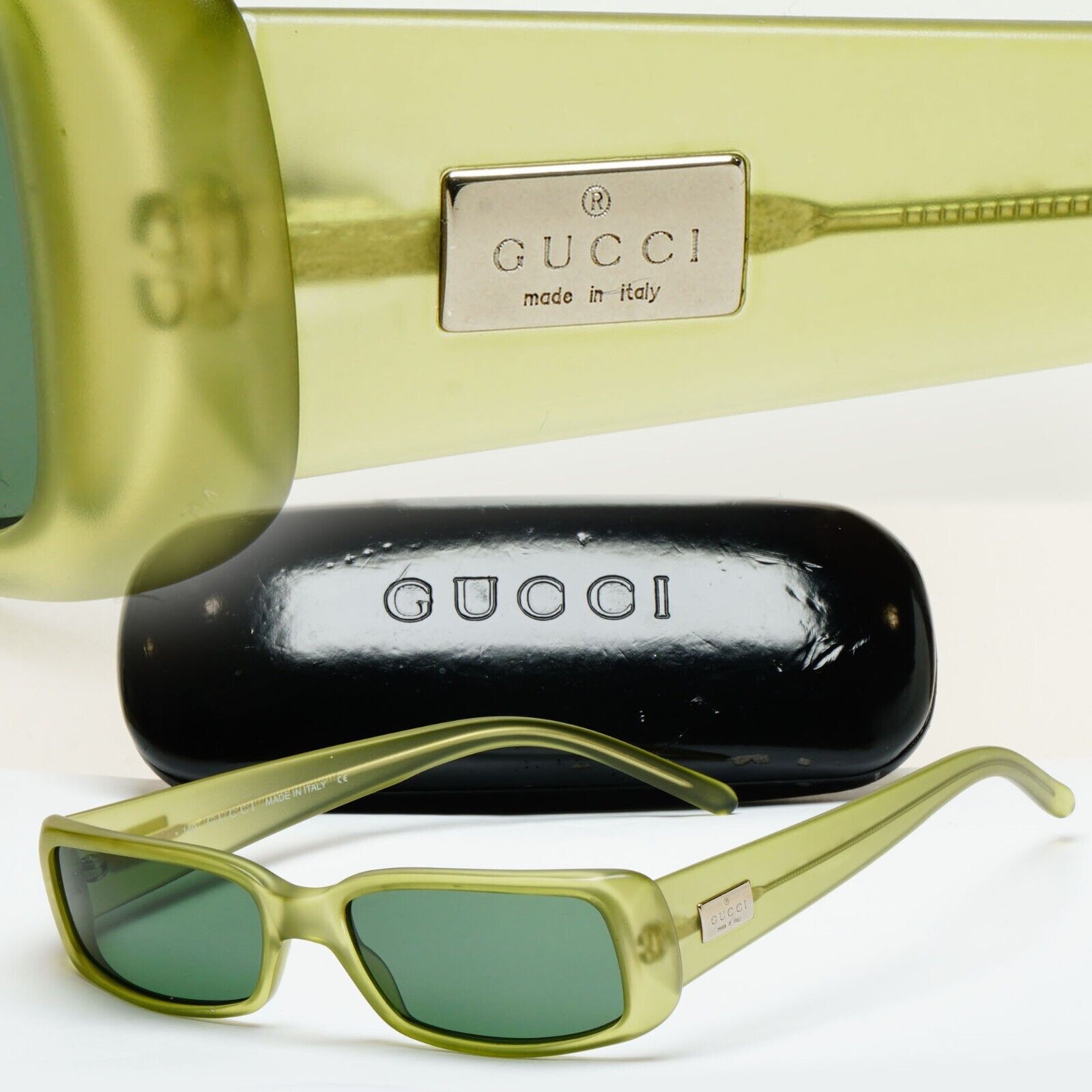Gucci Sunglasses 1998 Vintage Green Transparent Rectangle GG 2450/S E8P 070125